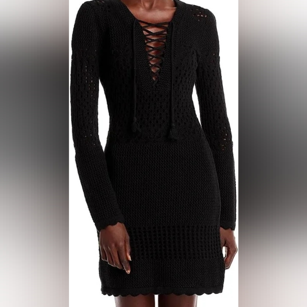 Aqua Black Lace-Up Knit Women's Dress NWT